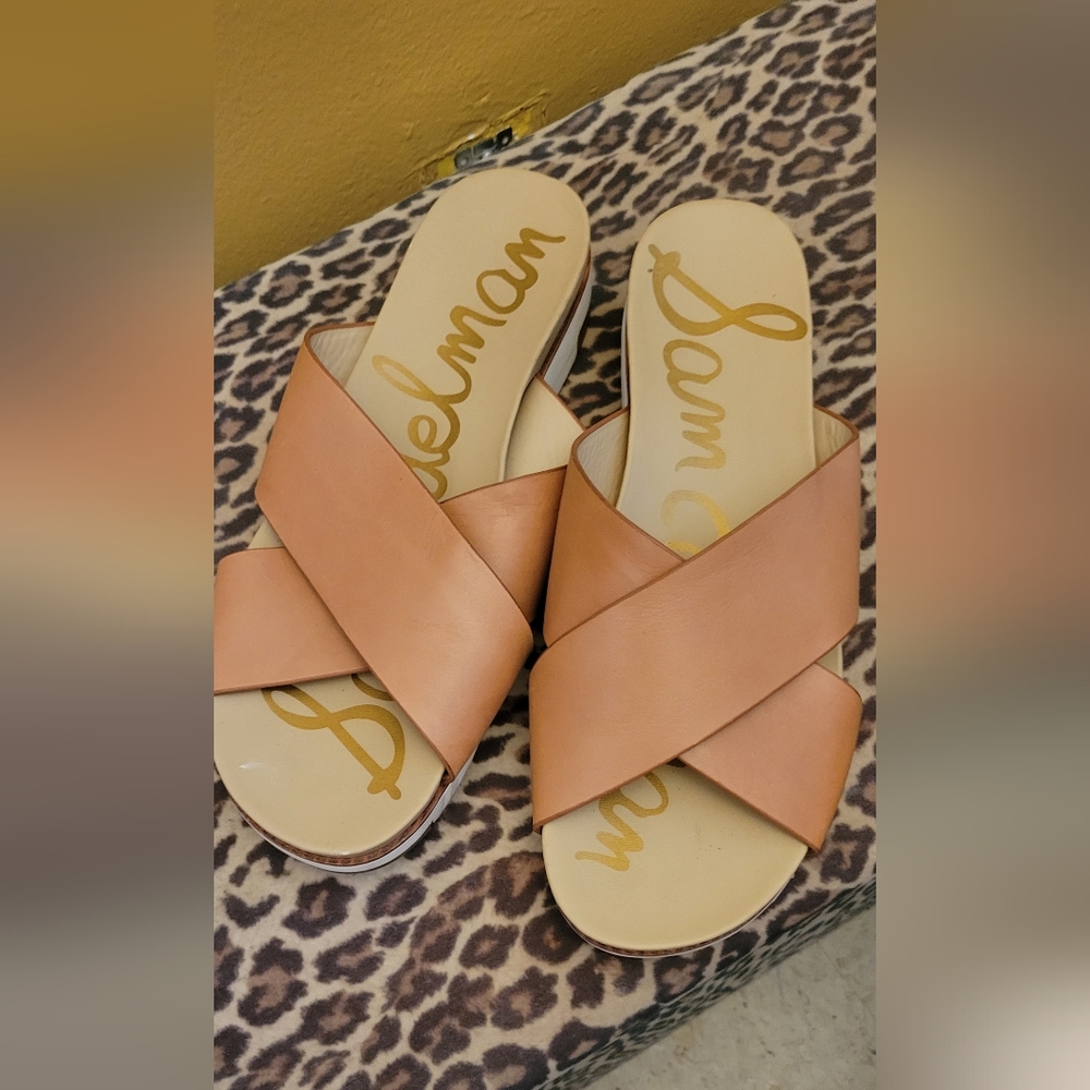 Sam Edelman Tan Leather Crisscross Slide Sandals
